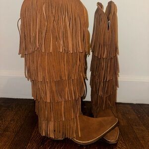 Dingo Brown Fringe Heeled Boots